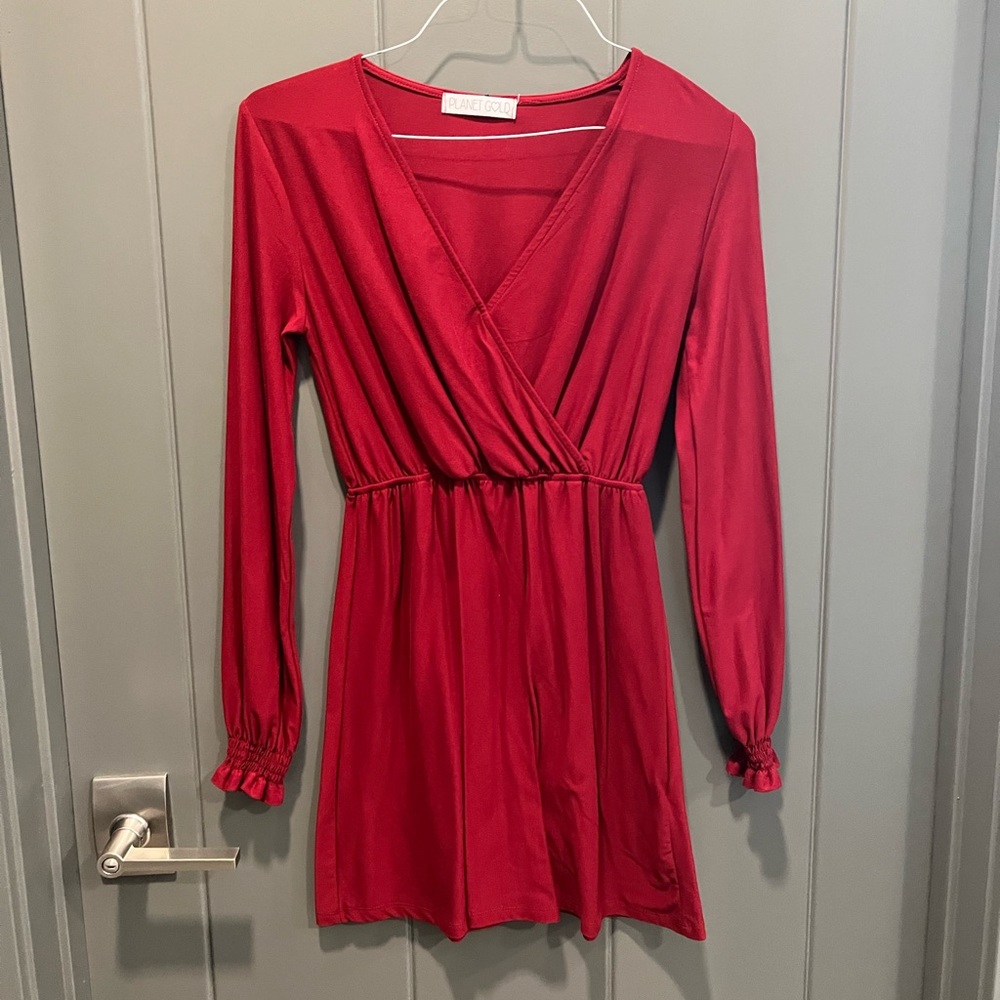 More maroon than red. Perfect fall dress!